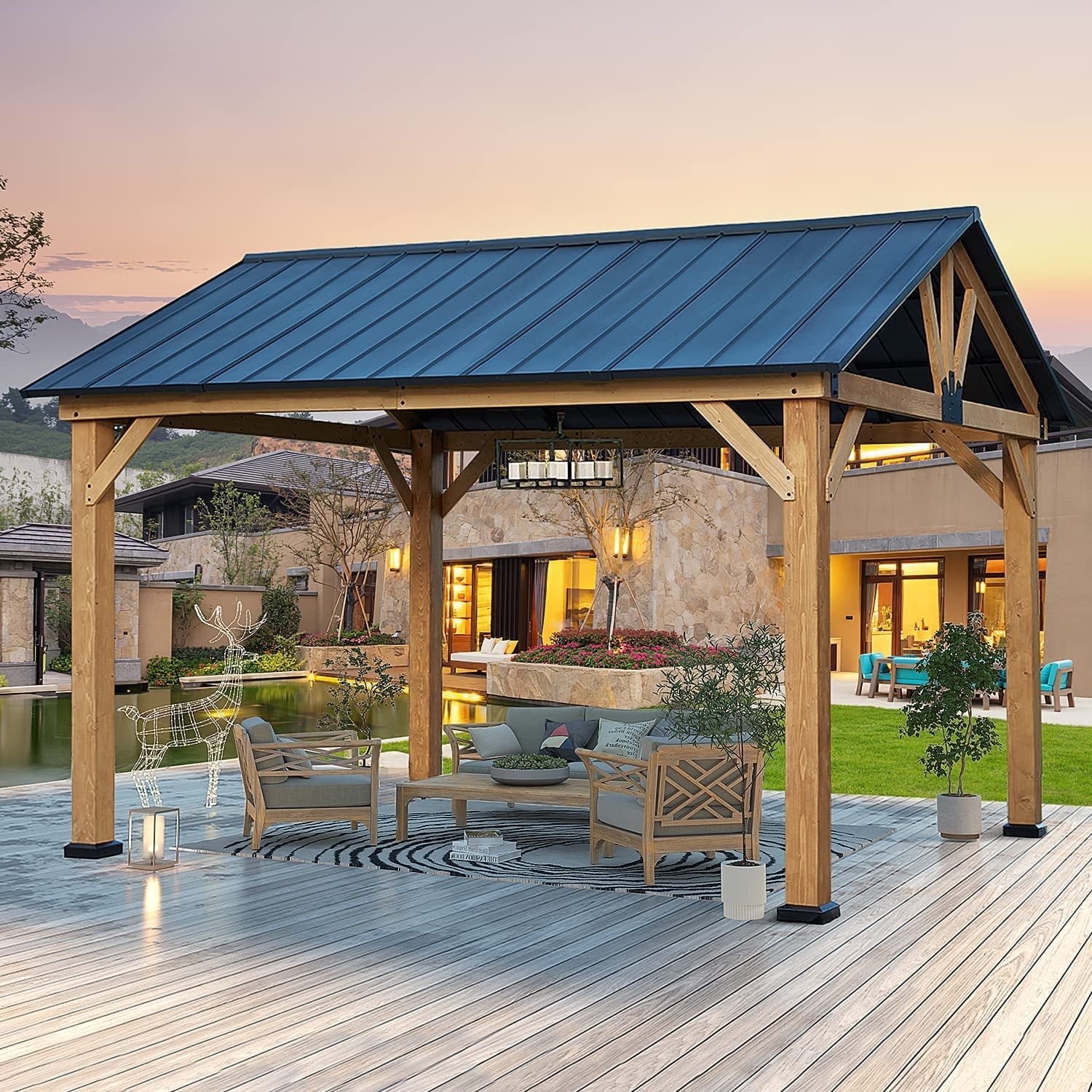 Gazebo en bois massif Mellcom : Gazebo d'extérieur en épicéa pour patios