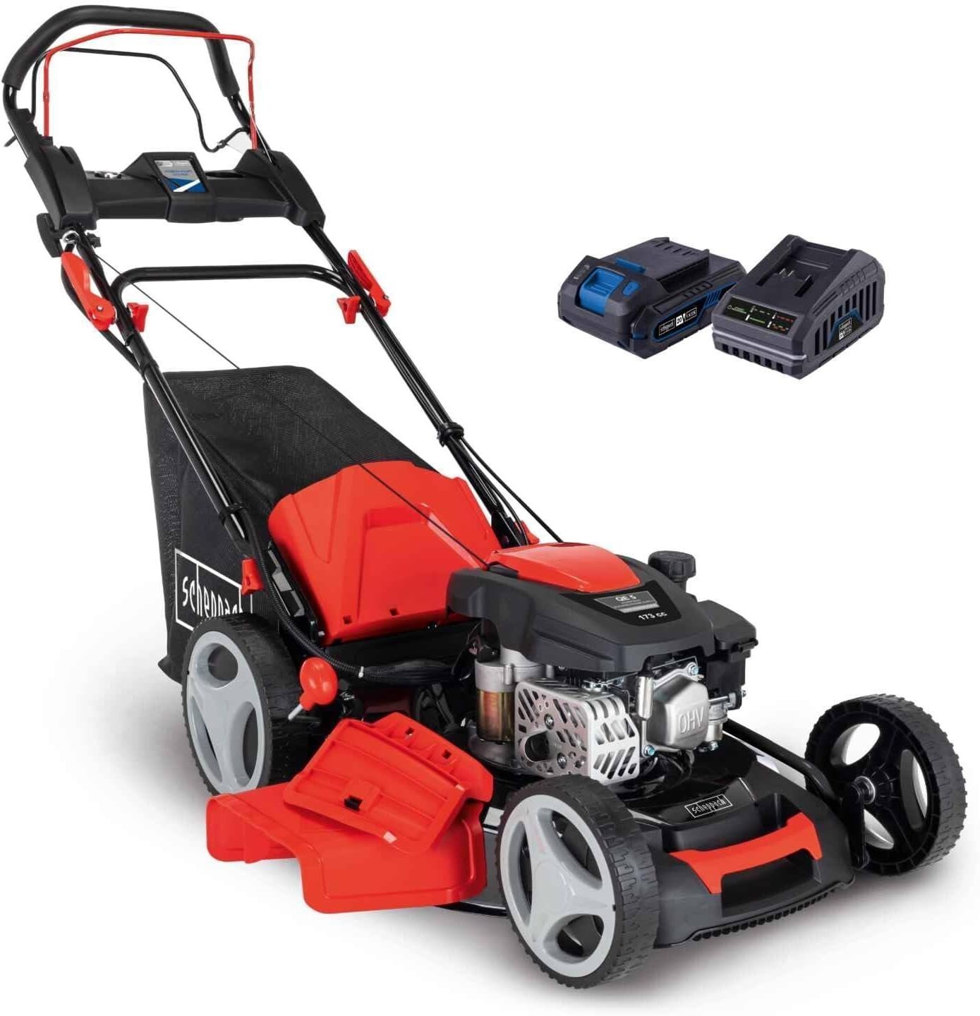 scheppach MS173-51E benzine grasmaaier, 4,5 pk, snijbreedte 510 mm, elektrische start, wielaandrijving, maaihoogteverstelling