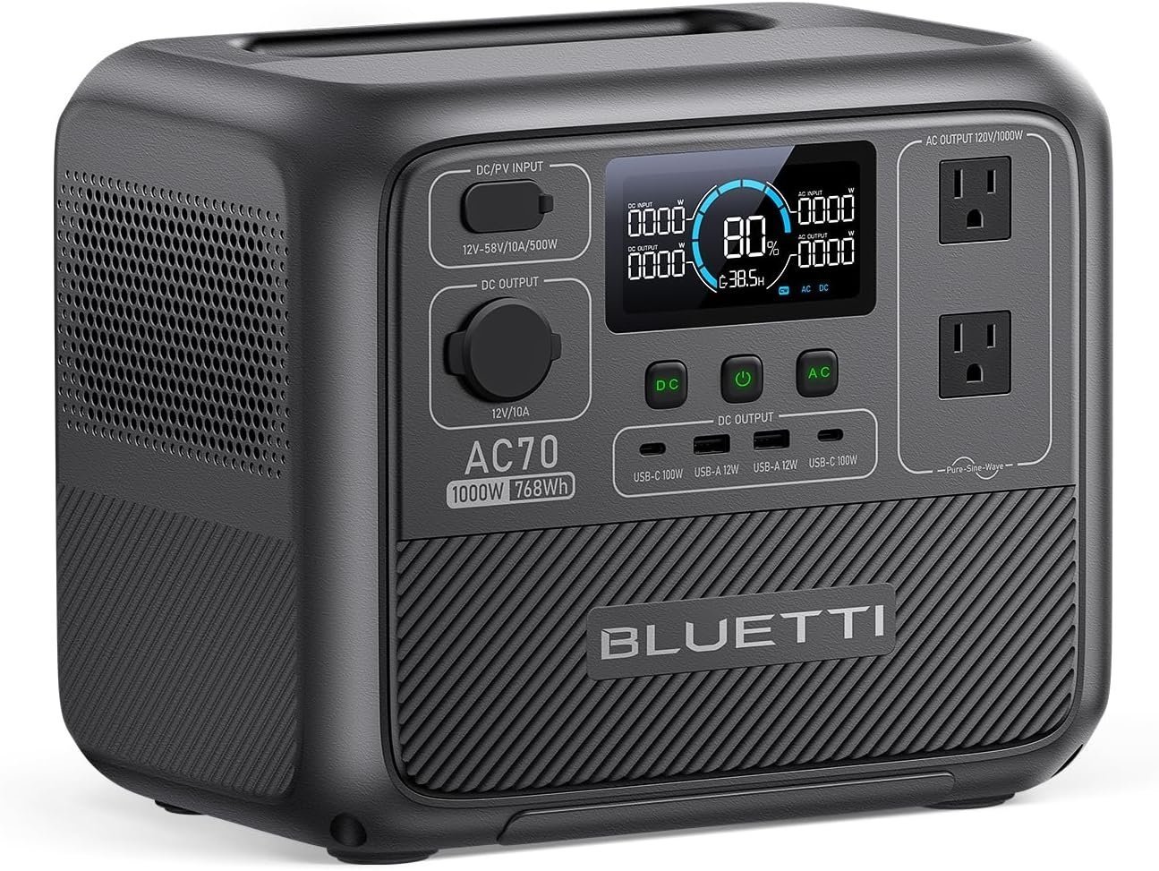 Elektrische generator BLUETTI AC70 (1000W/768Wh) met zonnepaneel